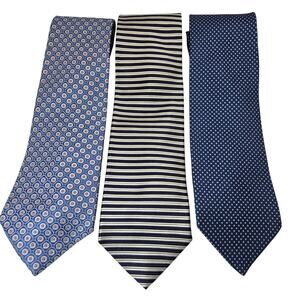 Tommy Hilfiger 100% Silk Ties Lot of 3 Made USA 3.75” Blue Striped Contrast Tips